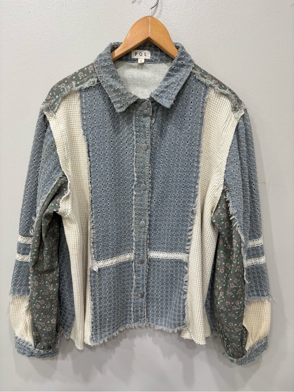 POL Patchwork Floral Shacket Shirt Boho Women’s Size Large ( Stains )